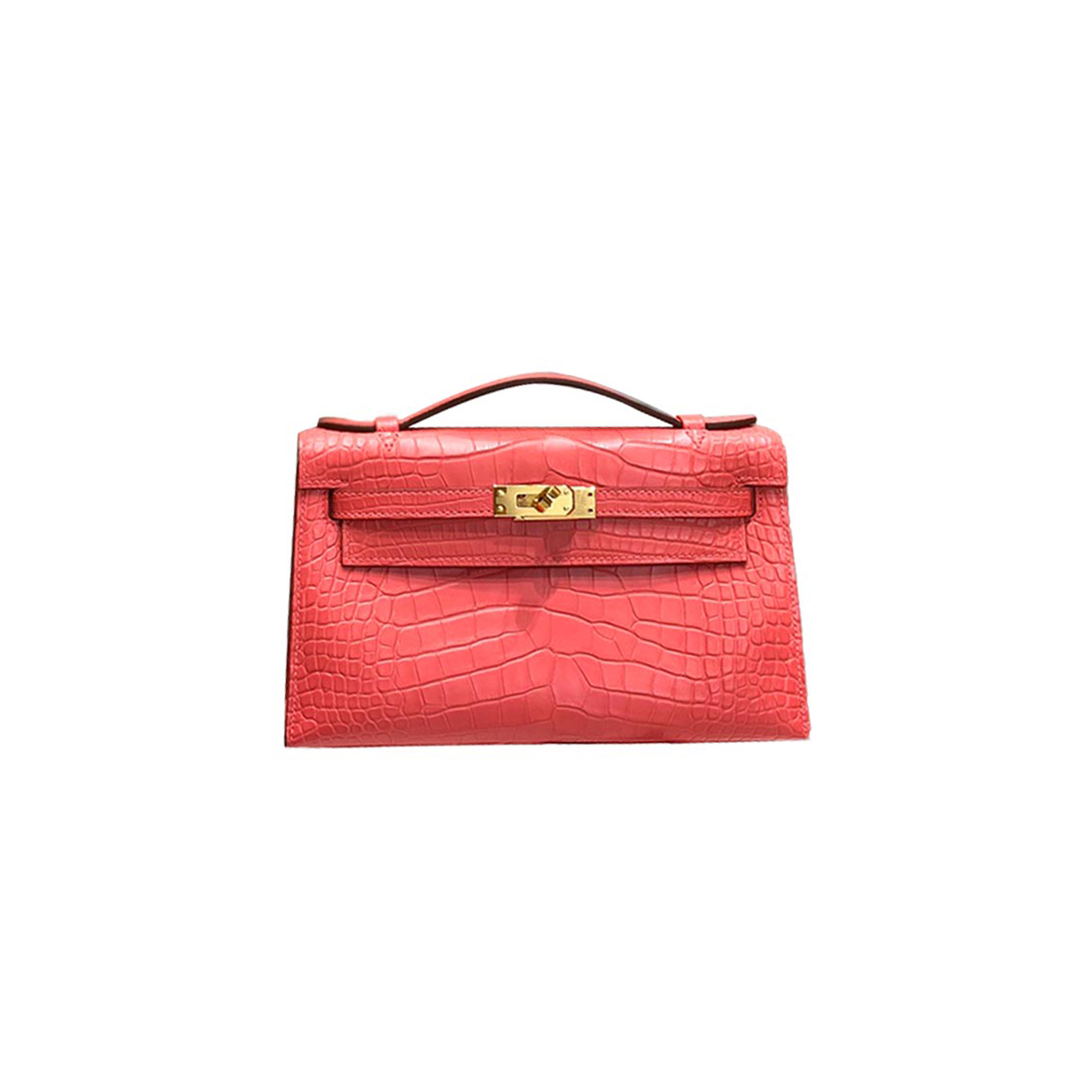 H**mes master mini kelly bag matte crocodile leather cuckoo red gold buckle (22*14*7cm)